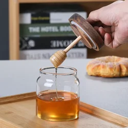 500ML High Borosilicate Glass Sealed Tank Honey Jar with Wooden Lid Mixing Rod Wood Dip Sticks Transparent Home Sealed Jars