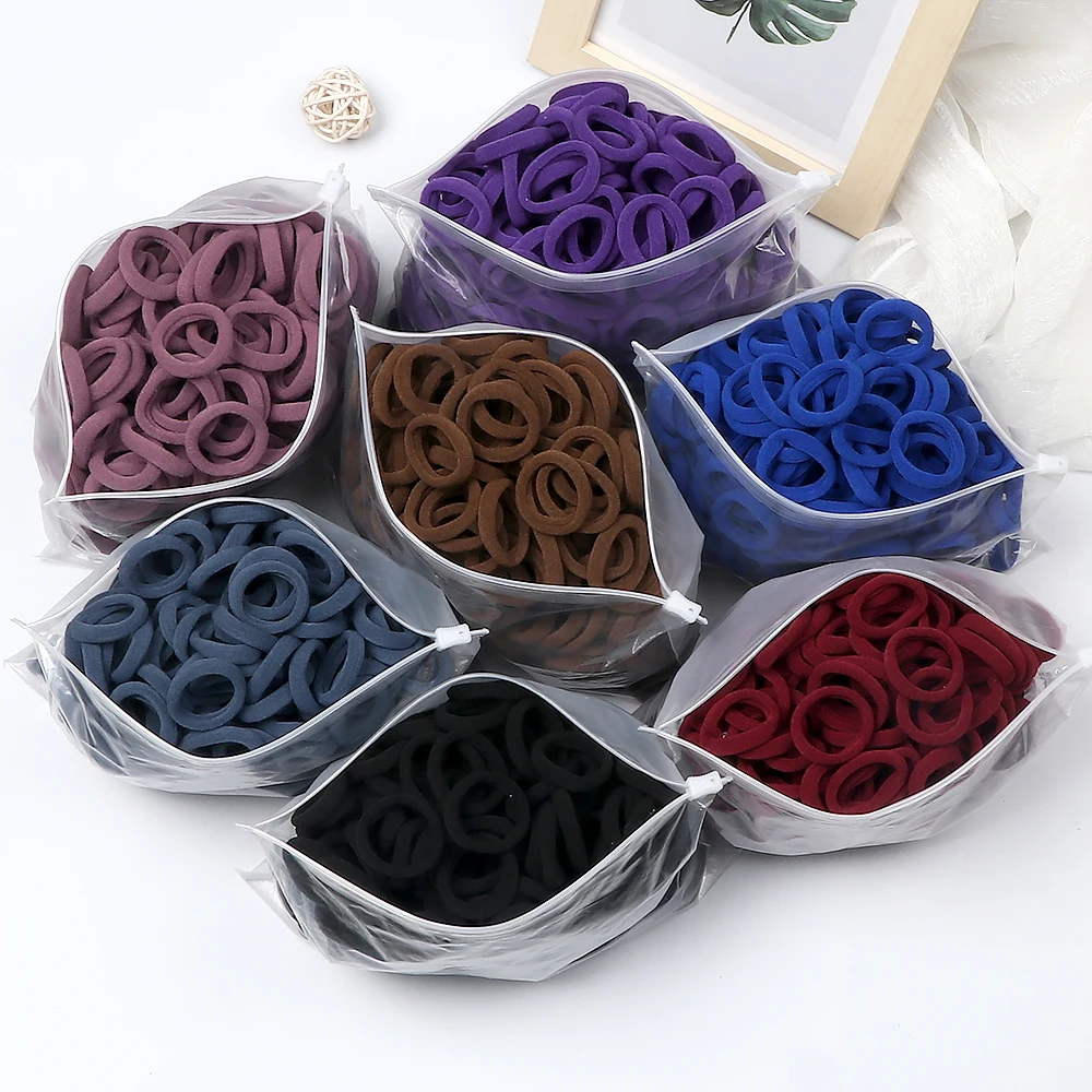 200PCS/Set Elastic Kids Basic Hair Bands Tie 3cm Dark Colors Headwear Don\'t Hurt Hair Headband Hair Accessories Holder Wholesale