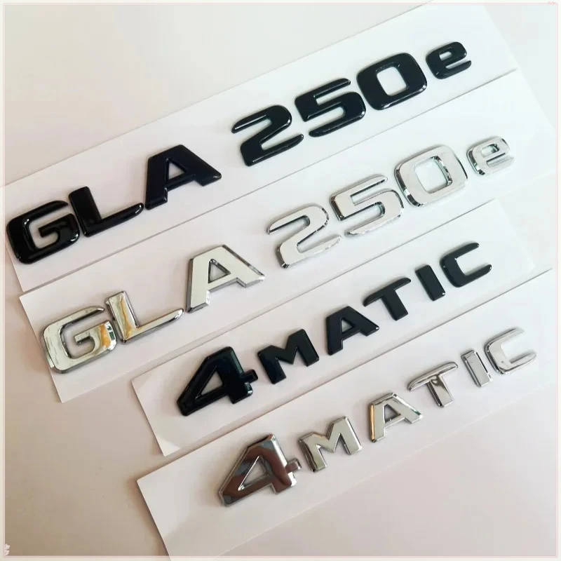 3D Flat Font Chrome Black ABS Letters GLA250e 4Matic Emblem for  X156 X253 Car Trunk Rear Logo Sticker Accessories