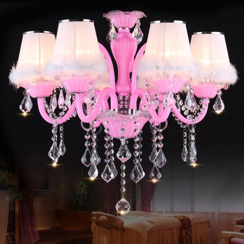 SOURA-lámpara colgante de cristal rosa para habitación de niñas, candelabro de vela para habitación de niños, sala de estar, restaurante y dormitorio