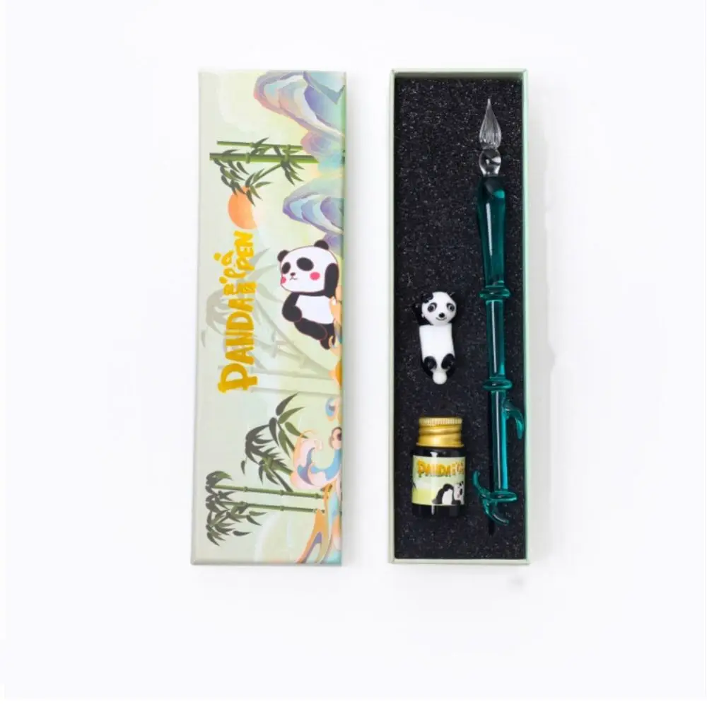 

China-Chic Panda Series Glass Dip Pen Stationery Writing Pen Crystal Calligraphy Pen Transparent Glitter Decoration Dip Pen