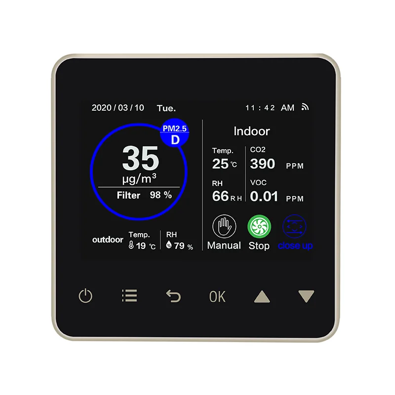 Kolorowy ekran LCD o przekątnej 3,5 cala, inteligentny kontroler wentylatora VOC PM2,5 CO2, temperatury i wilgotności