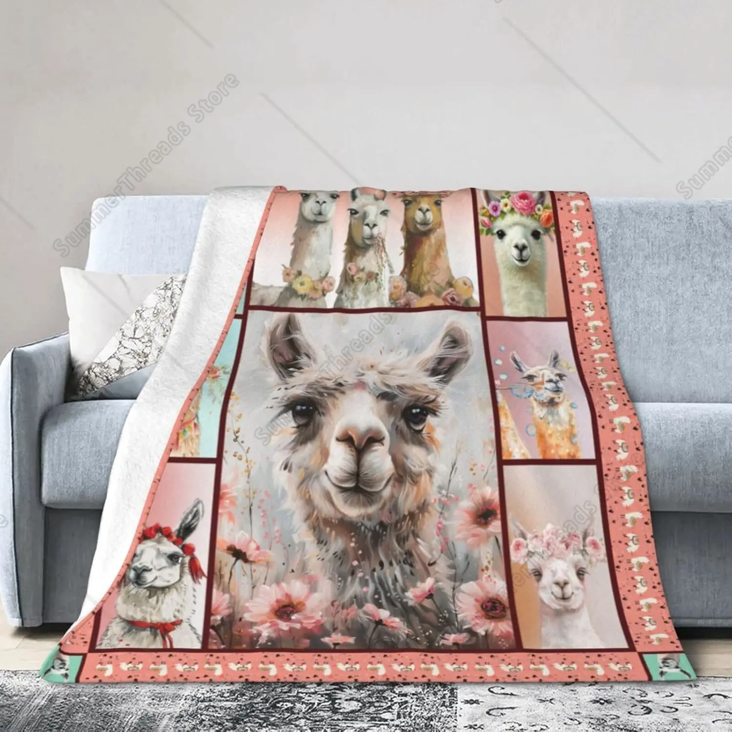 Llama Blanket Soft Warm Cute Alpaca Flannel Fleece Throw - Cozy Animal Plush Bedding Stuff Decor Gifts For Llama Lover Girls Boy