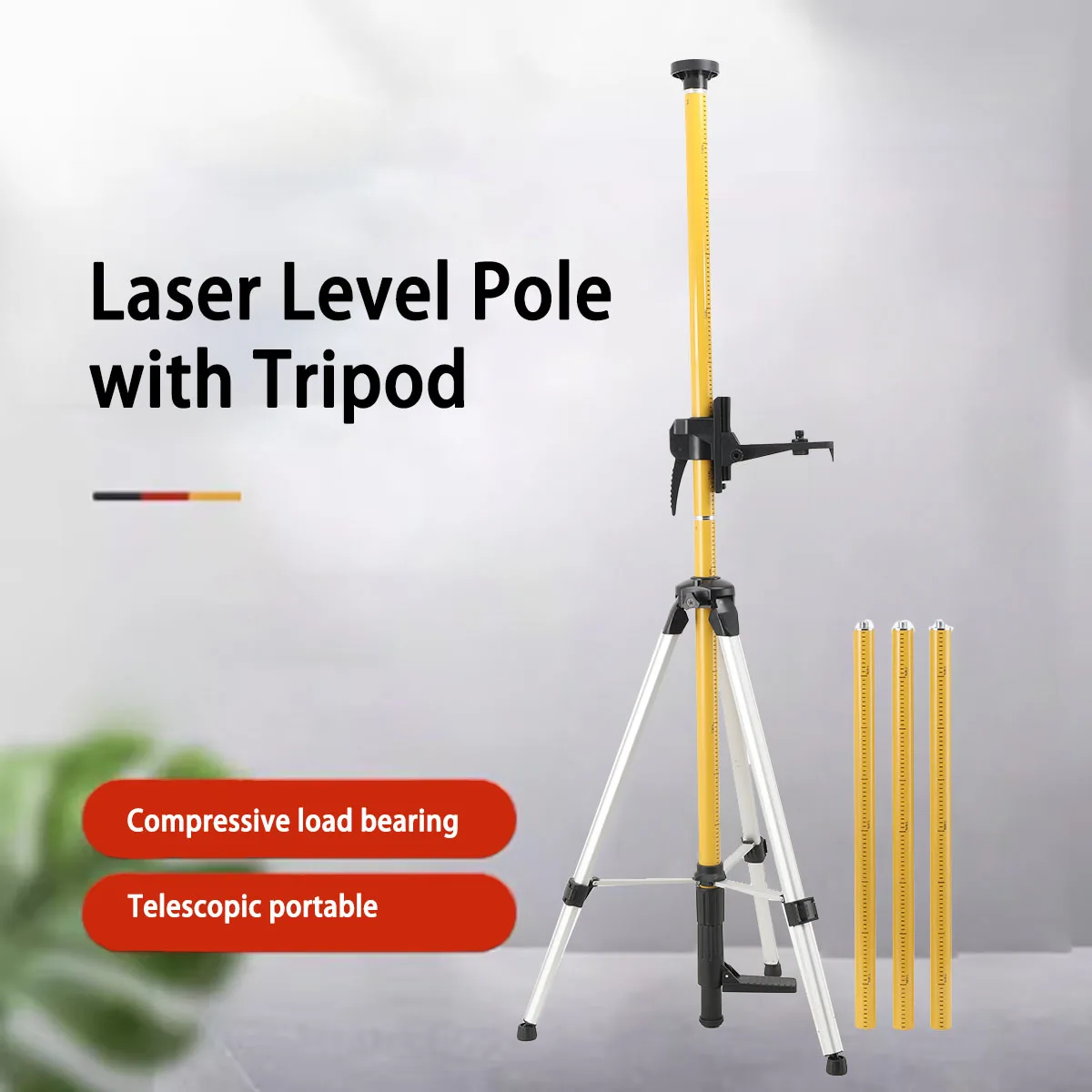 3m /3.6m الليزر تصاعد القطب متعدد الوظائف غرامة ضبط الليزر قضيب تليسكوبي مع قاعدة أداة التسوية لليزر الروتاري والخط