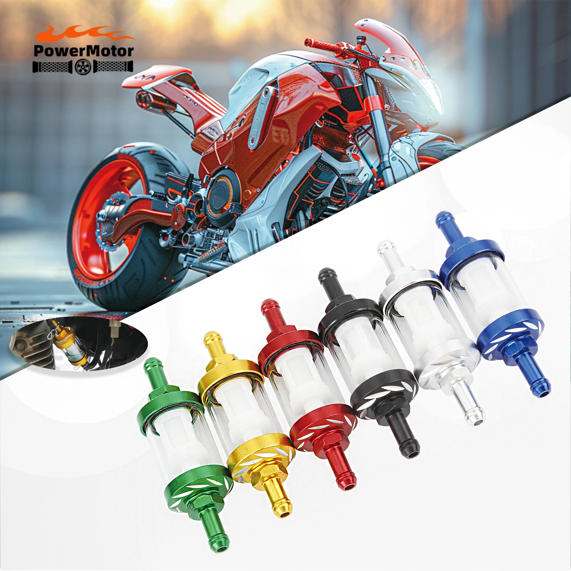 Universal Motorcross Scooter ATV Dirt Pitbike CNC Aluminum Engine Inline Petrol Gas Fuel Gasoline Filter Motorcycle Oil Cup