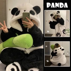 2024 kışlık pijama süper sevimli Panda Robe ev tekstili salonu pijama sıcak kadınlar için rahat Kawaii pijama karikatür pijama