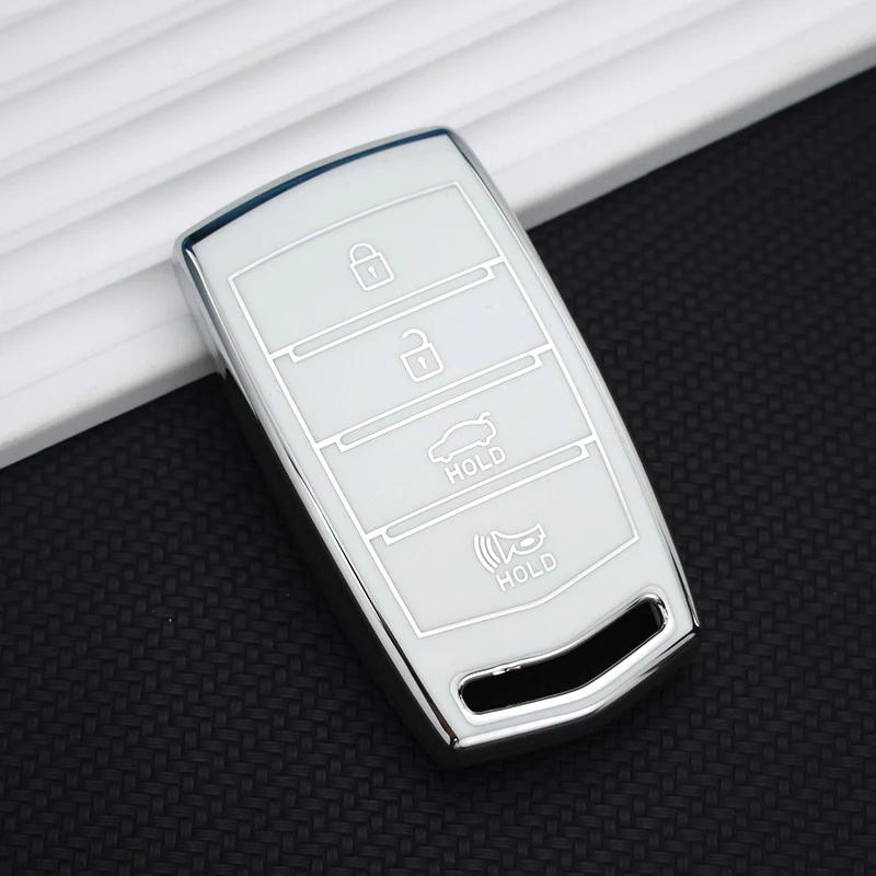 TPU Car Key Case Cover 4 Buttons Auto Shell Fob Holder Protector for Hyundai Genesis G70 G80 G90 Accessories