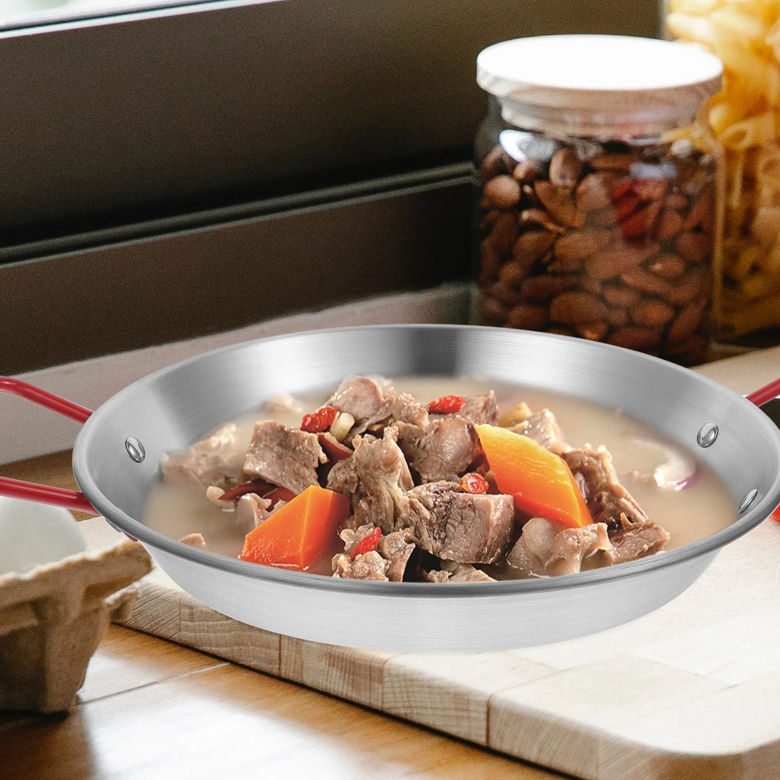 

Stainless Steel Frying Pan Large Silver Italy Noodles Flat Bottom Nonstick Surface Even Heat Kitchen Gadget Supplies Perfect