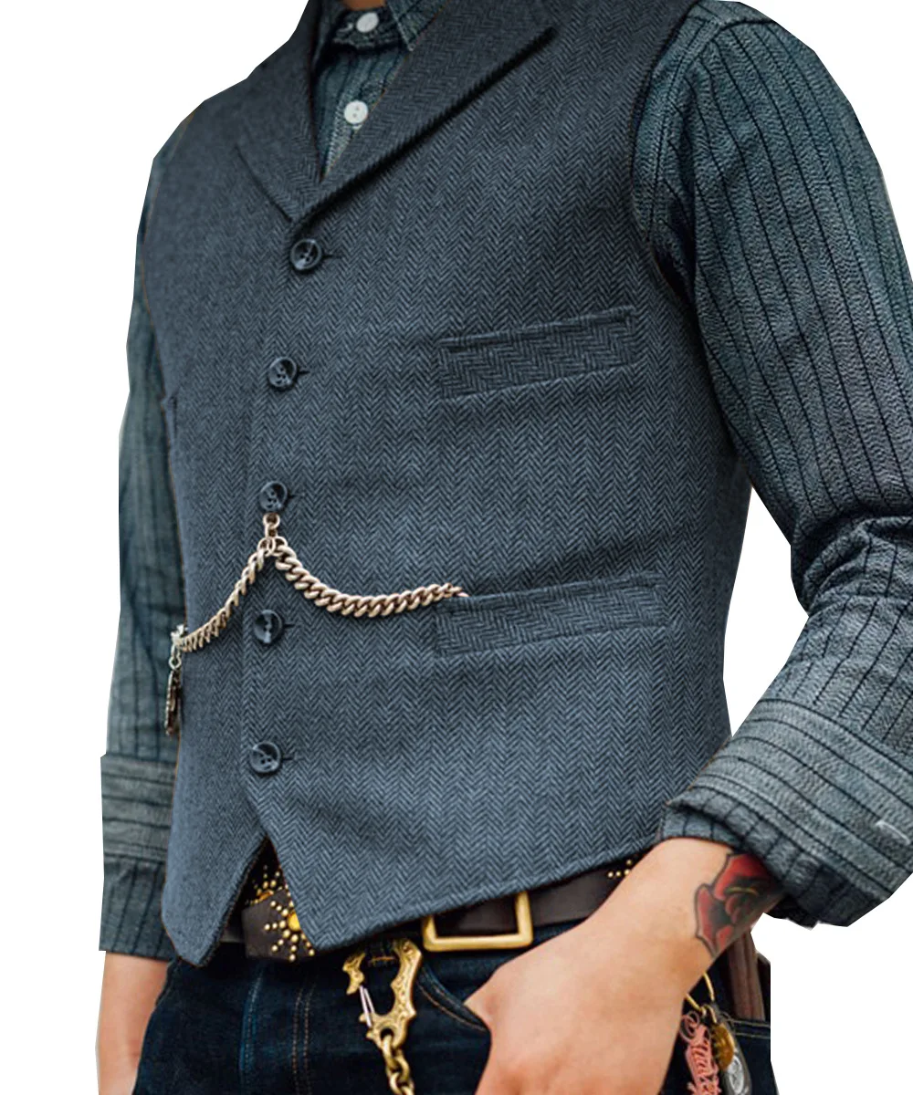 Business Waistcoat Jacket Casual Slim Fit Gilet Homme Vests for Groosmen Man Wedding Men\'s Suit Vest Brown Wedding Wool Tweed