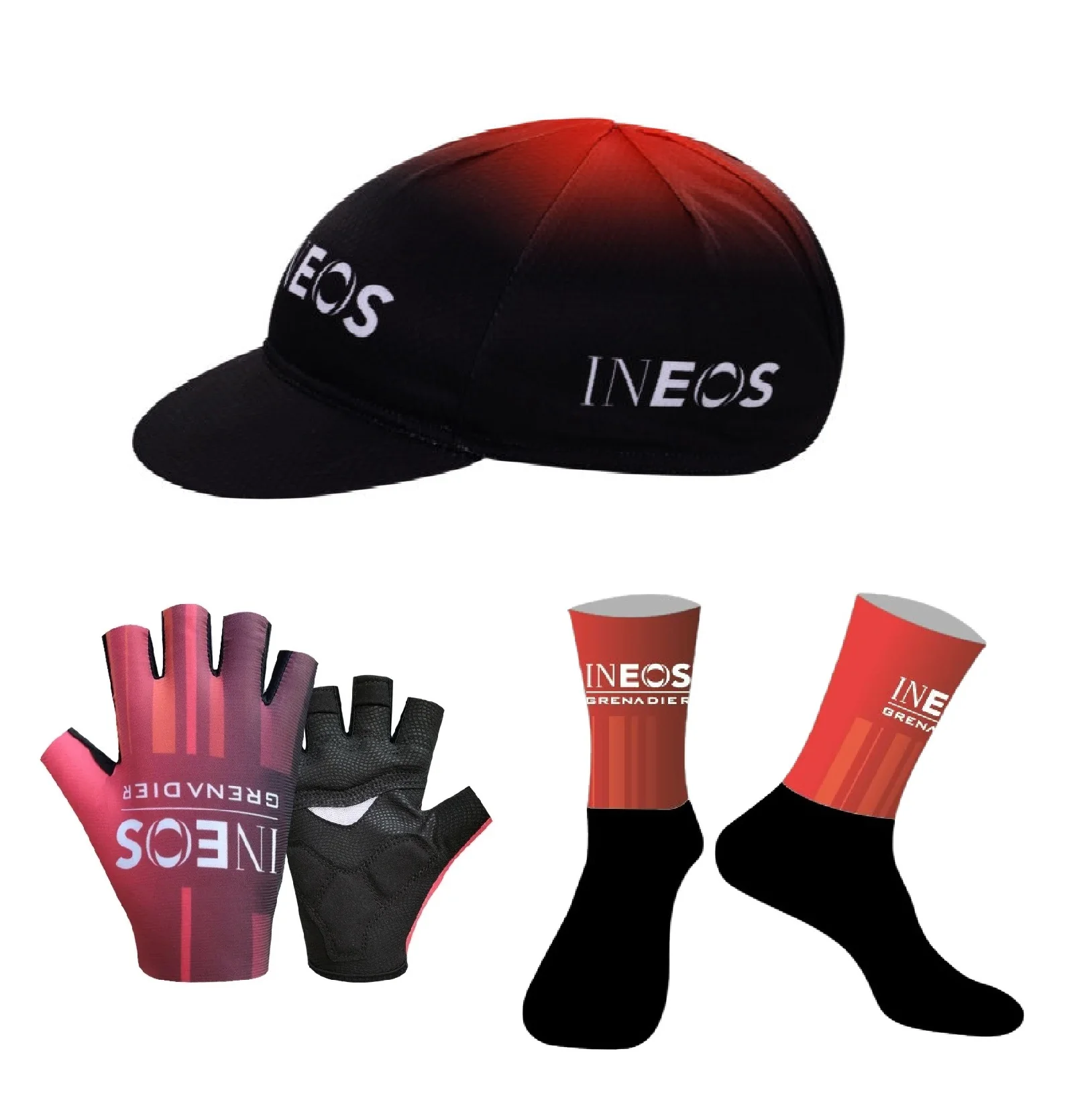 

2024 INEOS Grenadier Team ORANGE One Pair Half Finger Cycling Gloves + ONE PAIR CYCLING SOCKS +CAPS