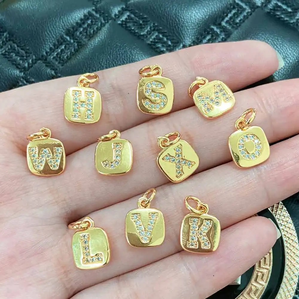 OCESRIO Crystal Small Rectangle 26 Letters Charms for Bracelet Copper Gold Plated Initial Name accesorios de joyería chma284