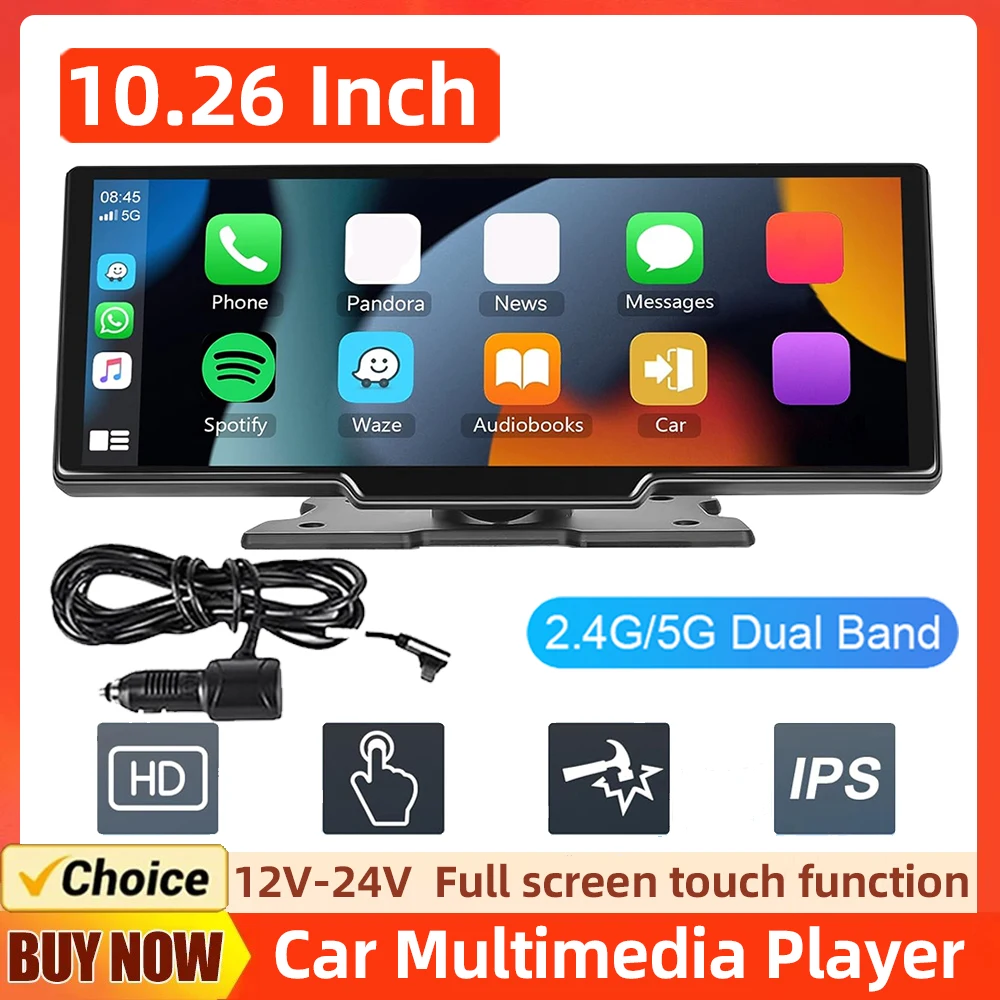 

10.26 Inch Touch Screen Desktop Car Stereo Mirrorlink Wireless Carplay Android Auto FM BT with HD Reaview Camera GPS Navigation