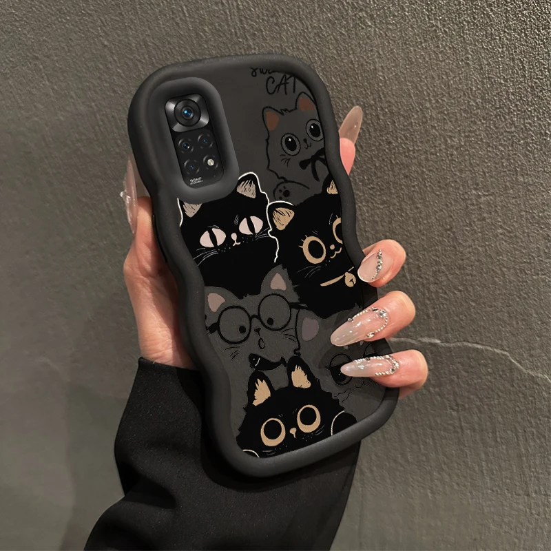 Nota 11 seis gatos forma ondulada silicone caso de telefone para redmi nota 11 11s 11epro 11proplus 11pro 11se 10x 10s 10pro 10 9pro capa