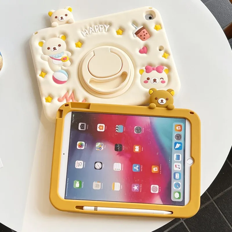 

Для IPad Air Mini 2 3 4 5 6 7 10,9 Pro 11 9 8 7th 10.2 10.5 GenA16 Детский 3D Легкий медведь Слот для планшета и ручки Защитный чехол для телефона