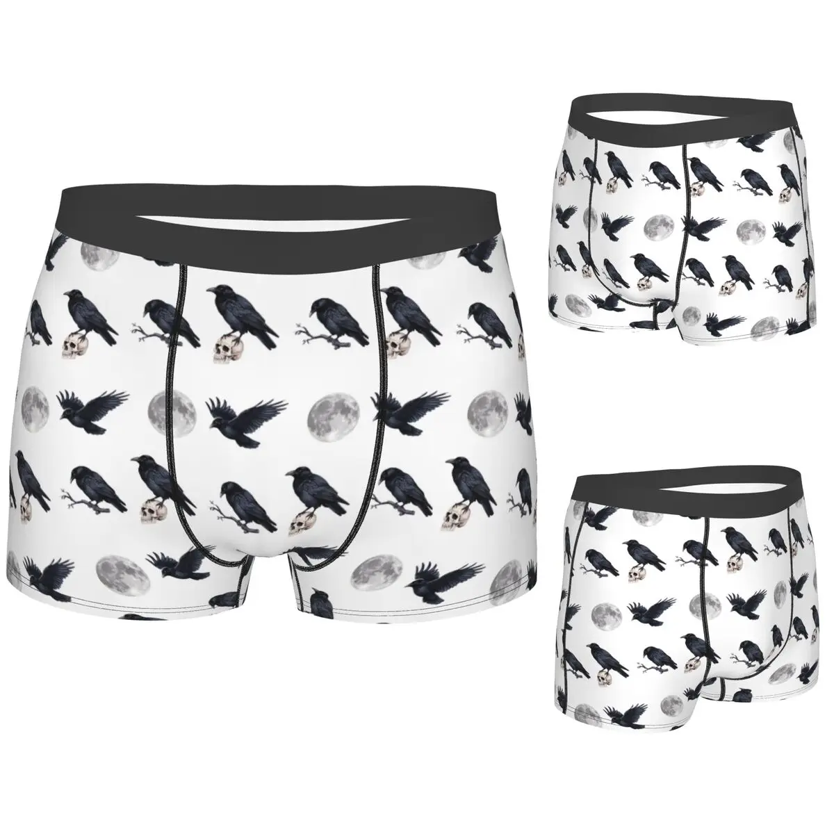 

Трусы-боксеры, шорты, модные трусы Black Raven Crow, череп и Moon Pack, мужское дышащее нижнее белье для Homme, мужские подарки