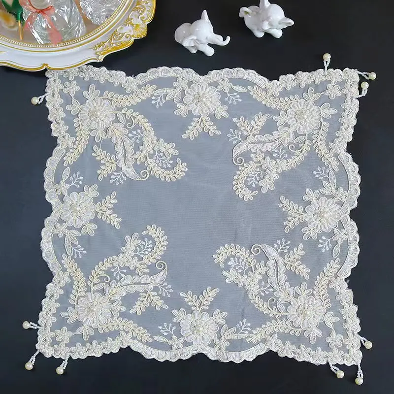 Popular beads flowers Embroidery table cloth cover wedding dining tablecloth kitchen Christmas Table decoration and accessories