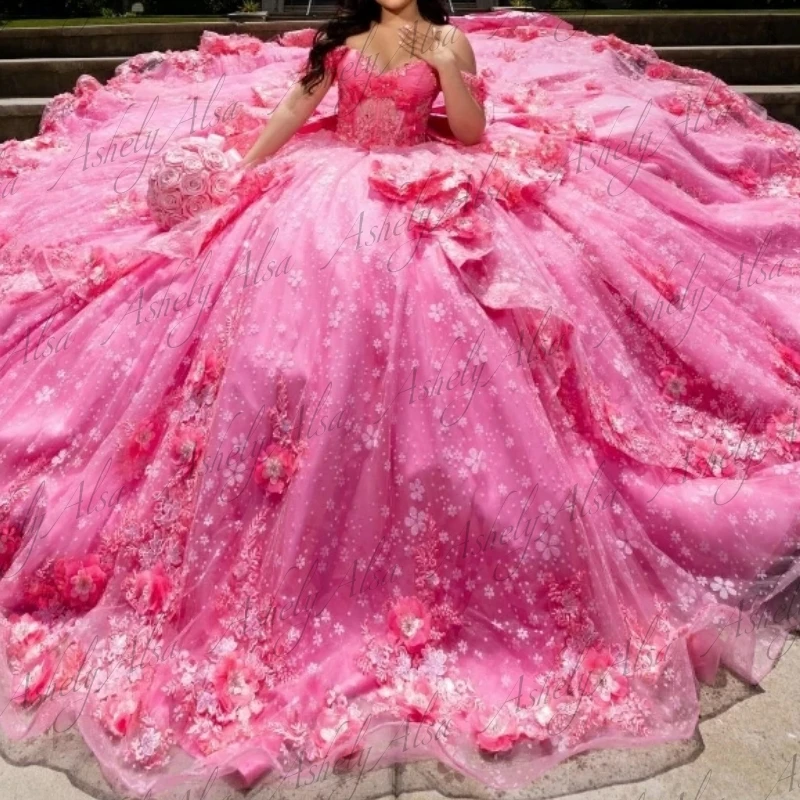 NA356 Customized Mexico Princess Girl Quinceanera Dresses Off Shoulder Flower Applique Ball Gown Sweet 15 16 Birthday Party Prom