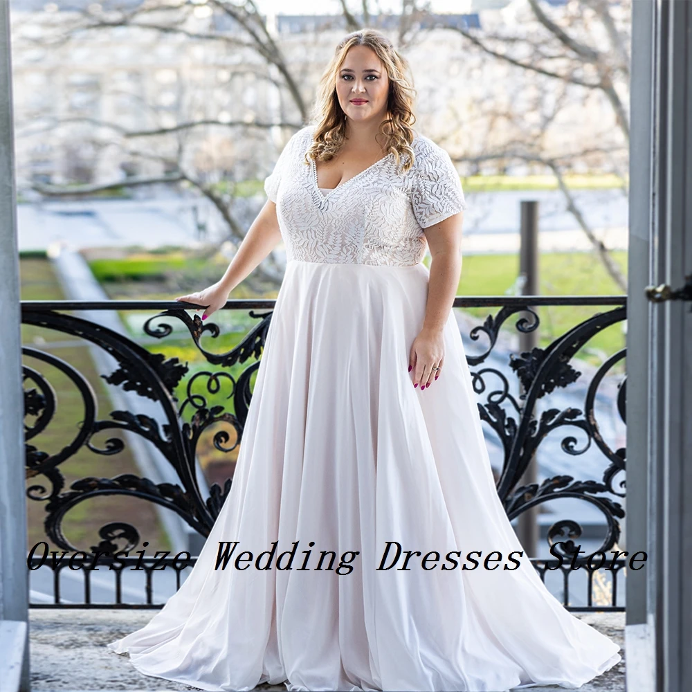 

Elegant Plus Size Wedding Dresses with Lace Short Sleeve Bridal Gowns for Women 2024 Summer Soft Tulle New Vestidos De Novia