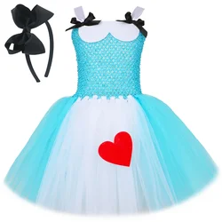 Alice Costume Girls Blue Wonderland Lolita Maid Tulle Tutu Princess Dress Kids Halloween Carnival Party Fancy Dress Up Clothes
