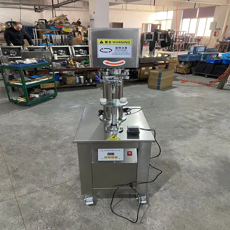 Low-cost vertical semi-automatic sealing machine for food cans that easily opens lids with European standard plugs