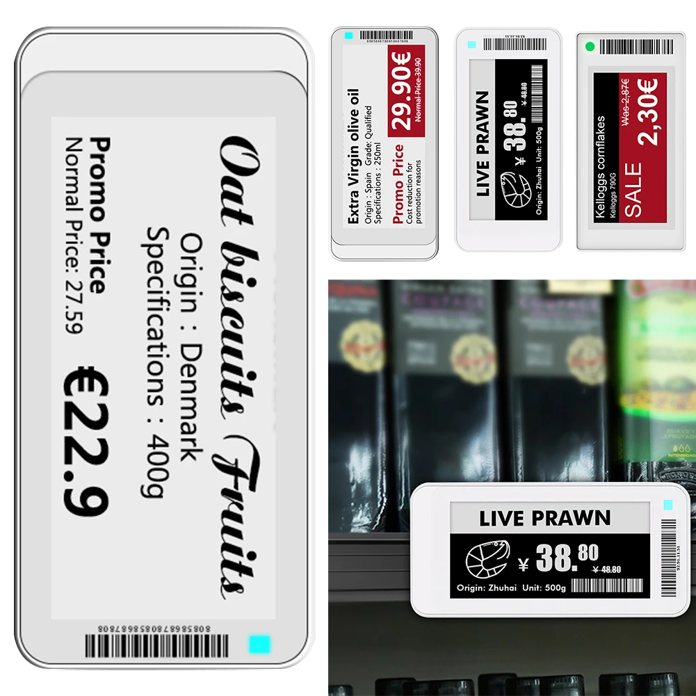 Cartão de etiqueta de preço eletrônico de 2,1 polegadas e 2,9 polegadas versão BT com software operacional de aplicativo Tela TFT E-ink E-Paper Display Eink Epaper