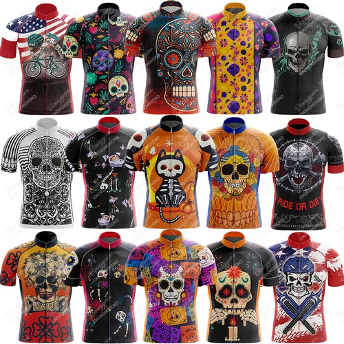 Imagen 1 del producto Camiseta de Ciclismo de calavera para hombre, camisa de manga corta para bicicleta de montaña y carretera, 17