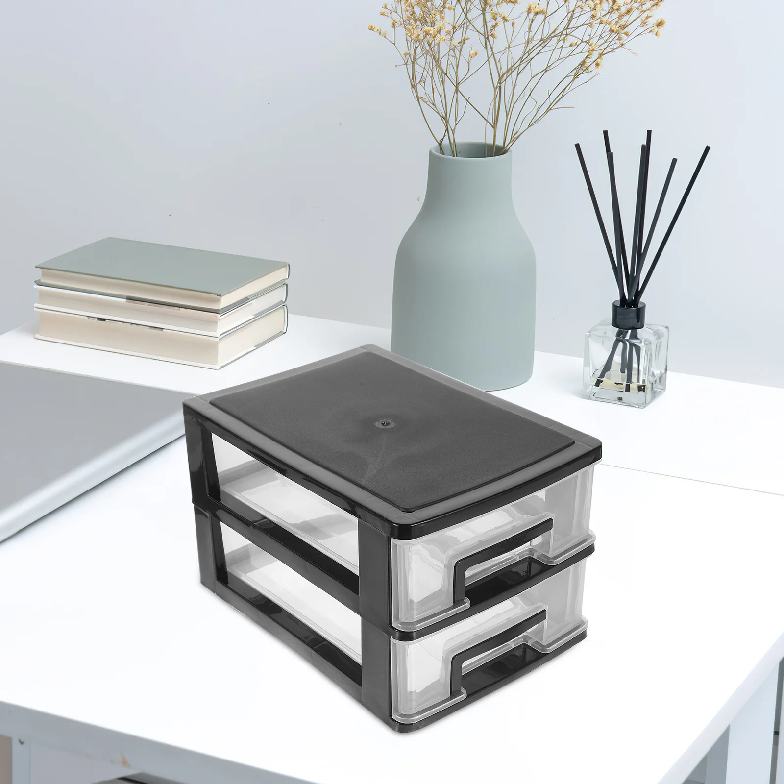 2 Layers Transparent Black Desktop Drawer Type Storage Box Pp Plastic Cosmetics Organizer 2 Tier Makeup Brush Mascara Eyebrow