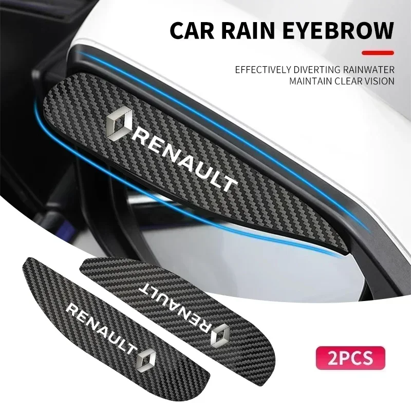 

2x Car Rearview Mirror Rain Eyebrow Carbon Fiber Pattern Sun Visor Shade Shield ﻿for Renault Sport Duster Megane 2 3 Accessories