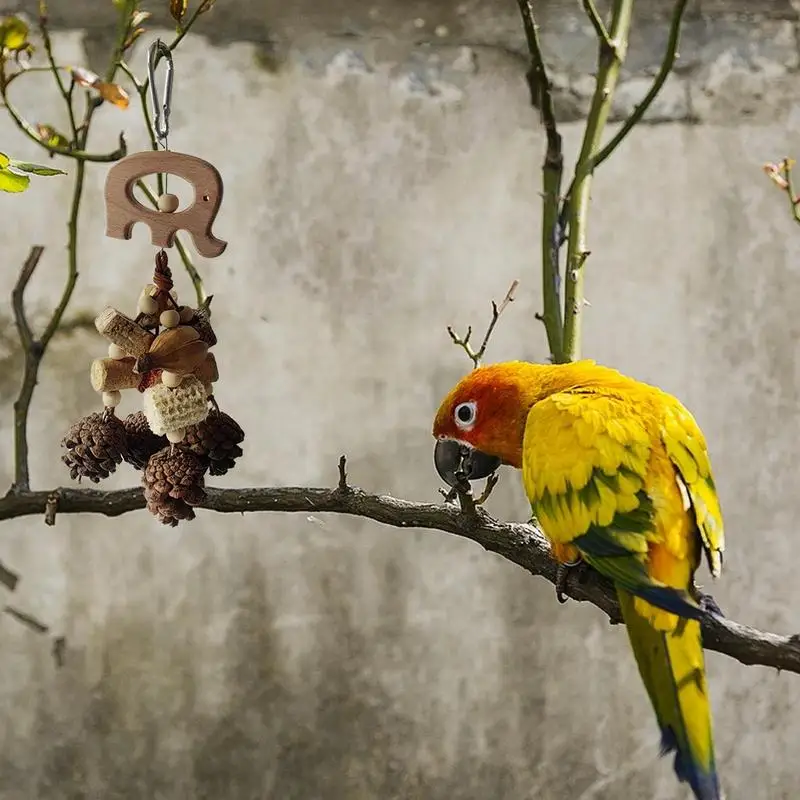 Parrot Foraging Toys Dangling Wooden Bird Toys With Pine Cones Funny Parrot Toys Pinecone Chewing Toy For Small And Medium-Sized