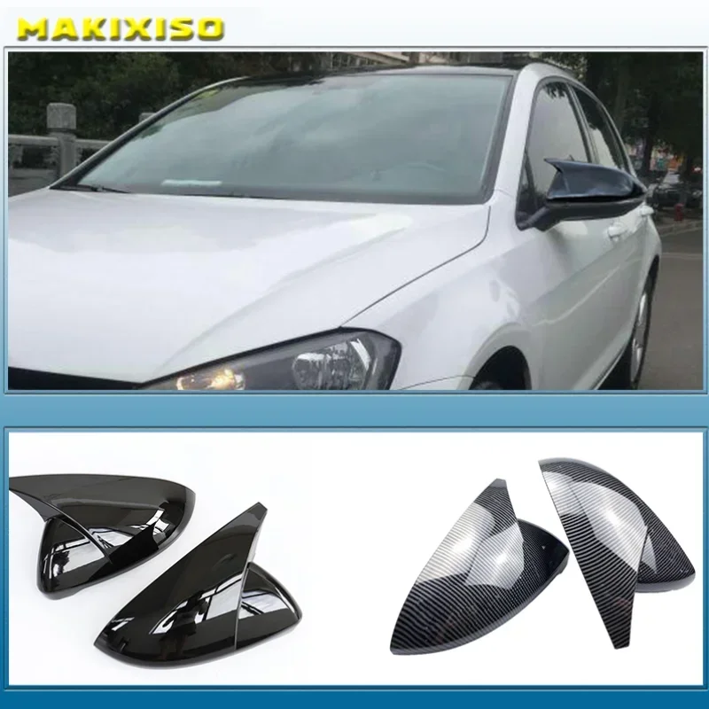 

2 pieces Mirror Covers Caps RearView Mirror Case Cover Carbon Look Bright Black Matte Chrome Cover For VW Golf MK7 7.5 GTI 7 7R