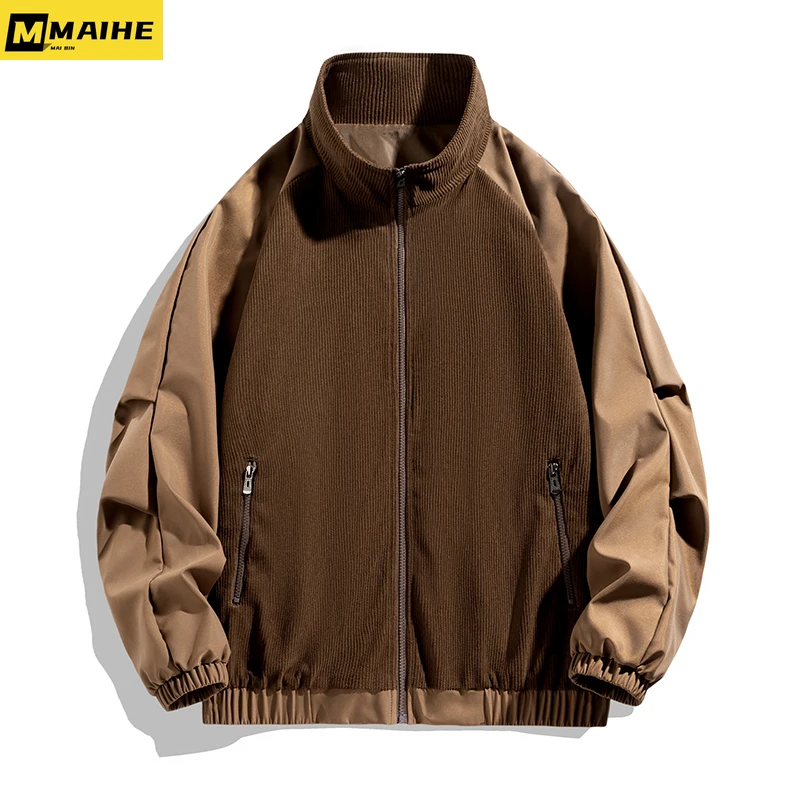 Spring/Fall 2023 New windproof jacket for men Maillard Vintage Khaki Corduroy Coat Streetwear Hip Hop Couple school Team jacket