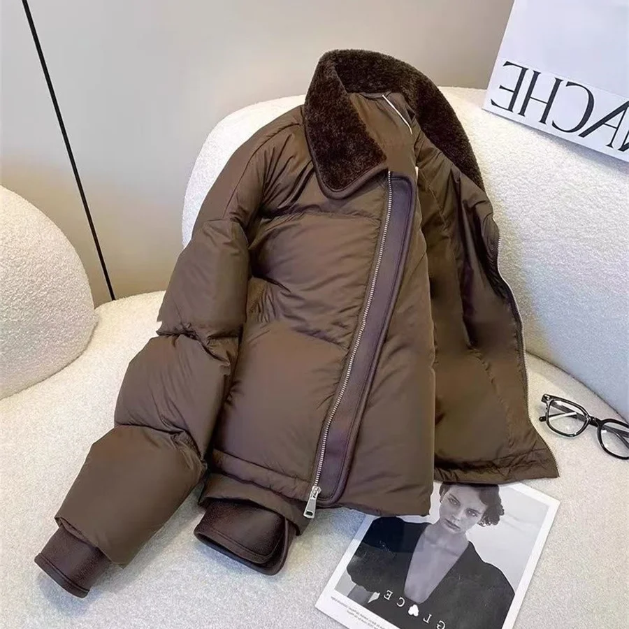 Retro Patchwork Lapel Cotton Clothes Women's Autumn Winter Zipper Lightweight Padded Jacket Brown Loose Warm Quilted Coat