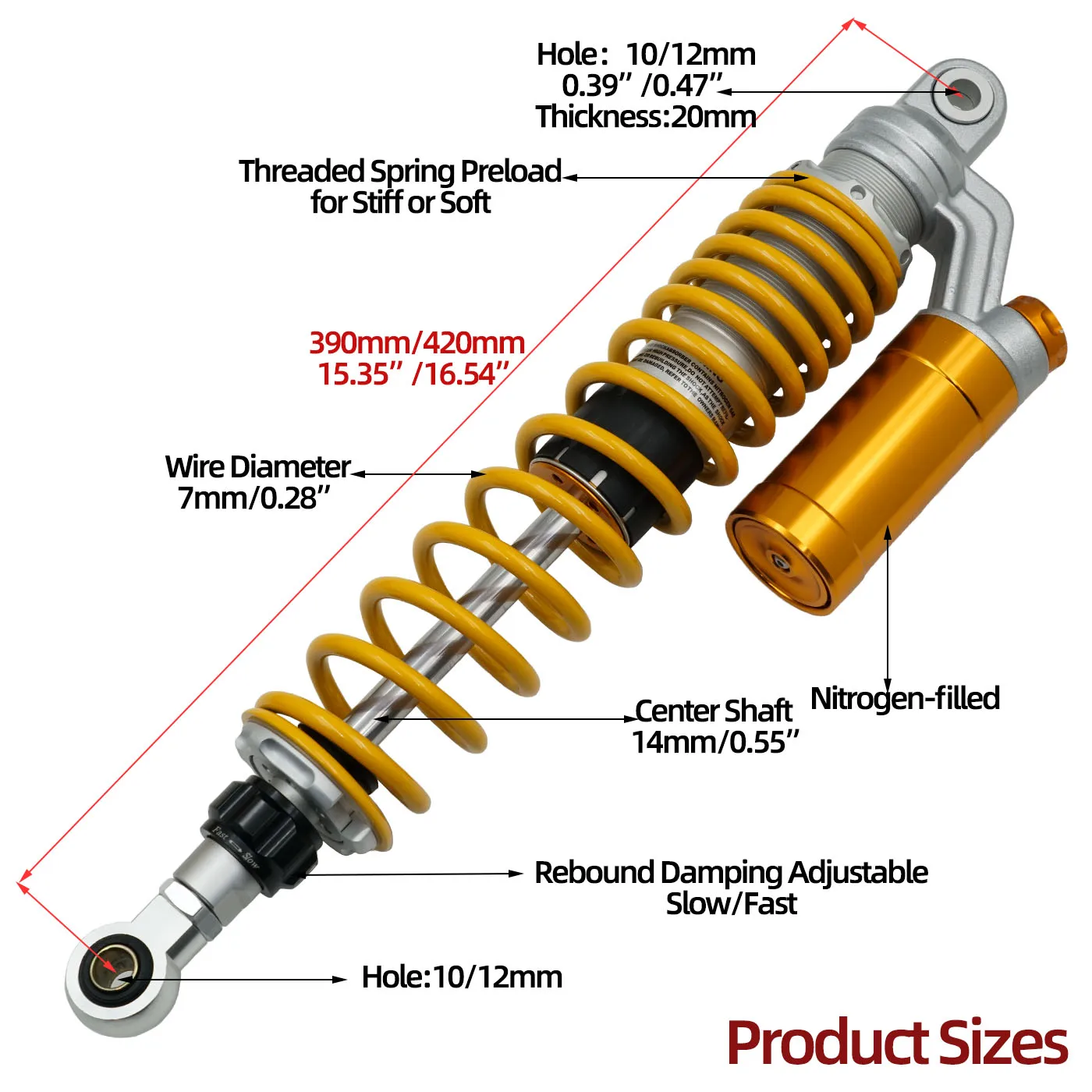 Twin Rear Shocks 390mm/420mm for Haojuedk125e Benda BD502C Benelli 502 ADIVA AD3 Maxsym400 Kymco Xciting 300 Tilting Three-Wheel