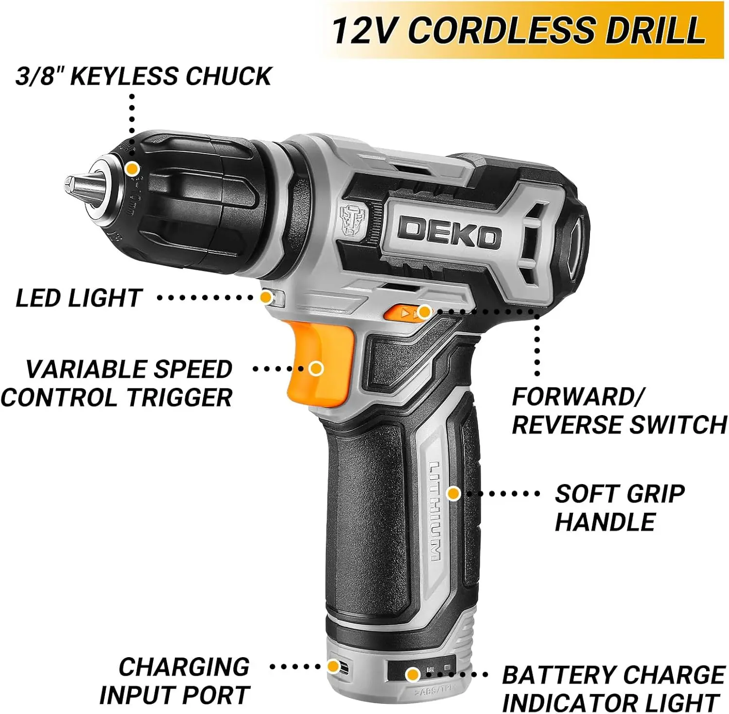 Imagem -04 - Dekopro Cordless Drill Grupo Home Mechanic Toolbox 12v Power Conjunto de Ferramentas de Reparação Manual Kits Combo Storage Org