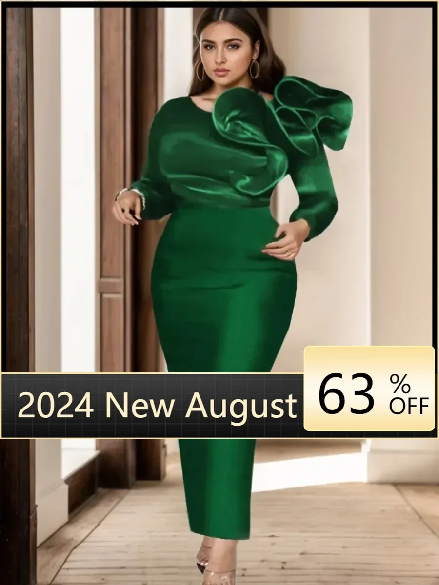 Long Dress for Women Plus Size 4XL Ruffles High Waist Dark Green Evening Birthday Wedding Party Event Outfits Ladies Christmas