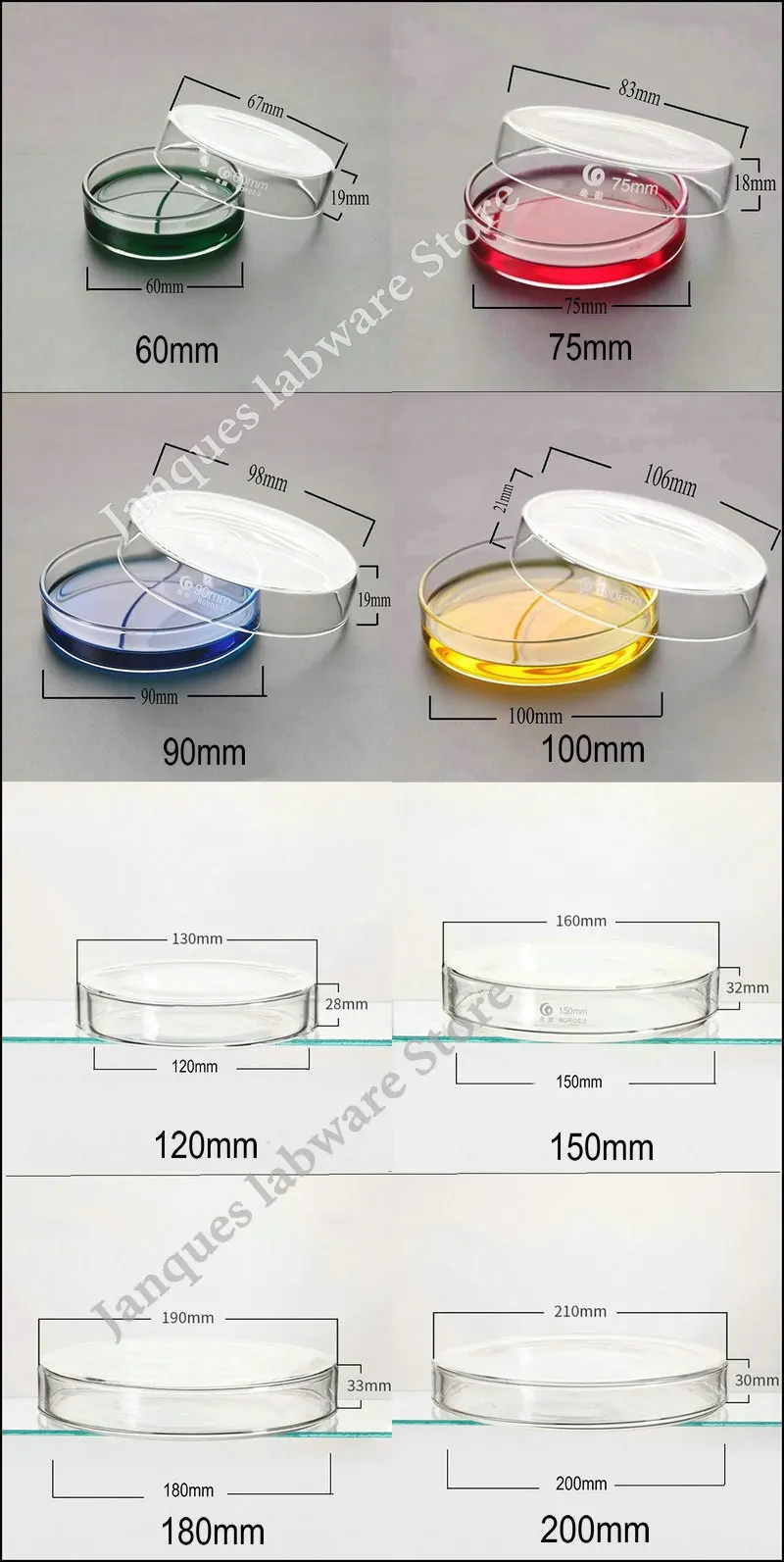 Laboratorio da 35mm a 200mm piastre Petri in vetro borosilicato piatto per coltura cellulare vaso sperimentale per coltura microbica