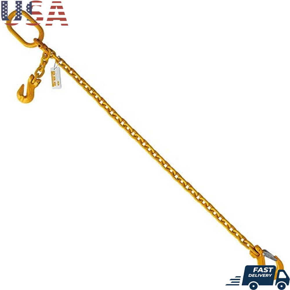 Grade 80 5/16" Adjustable Single Leg Chain Sling with Sling Hook 4500 lbs Load Capacity Durability Tag Included