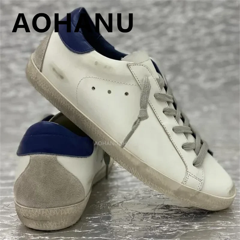 Zapatillas de deporte de cuero Natural para hombre y mujer, zapatos deportivos de lujo con cordones de gamuza, zapatos planos informales para correr, zapatos clásicos de estrella, 35-46