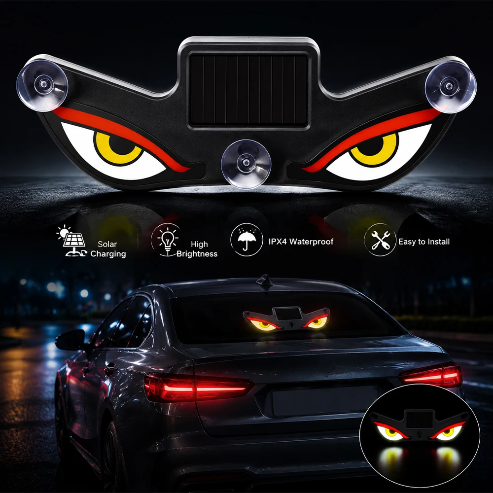 LED Dynamic Expression Neon Lights Car Ambient Devil Eye Light Rear Window Anti-Rear-End Warning Lighting Cool DEMON Decoration