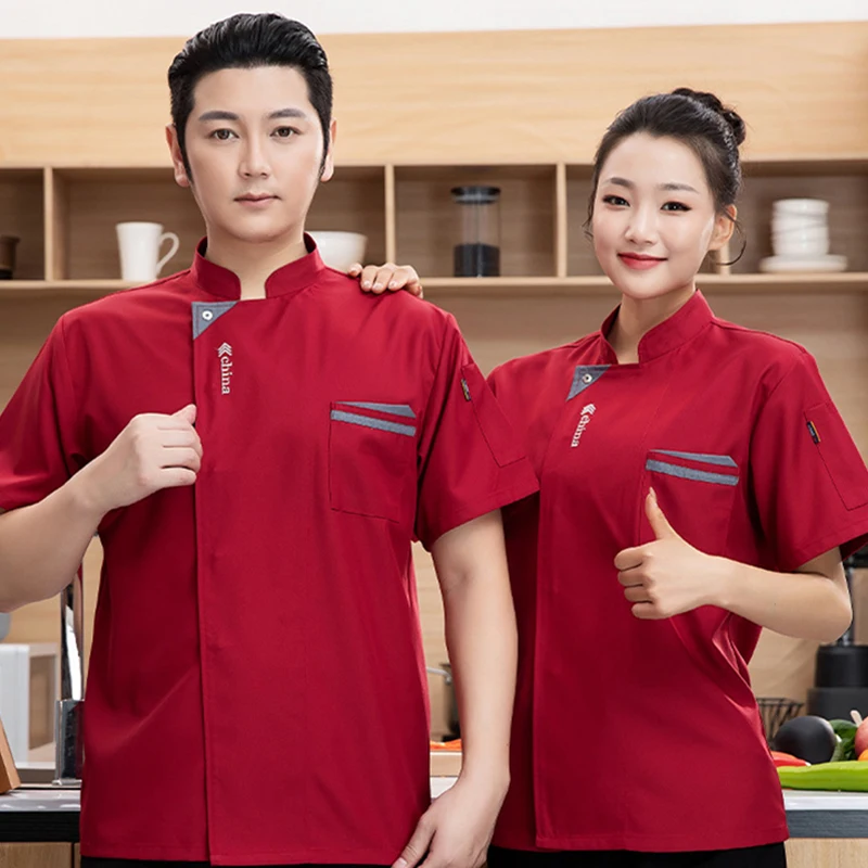 Chef Overalls Men's Short Sleeves Spring and Summer Custom Hotel Restaurant Kitchen Chef Clothes Bakery Waitresses Staff Clothes