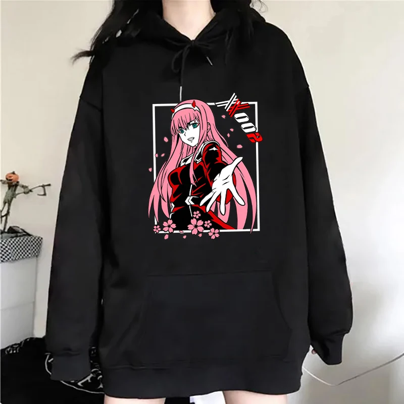 Sudadera con capucha con estampado de Anime Zero Two Unisex, sudadera deportiva holgada, Top informal, otoño e invierno, nueva moda