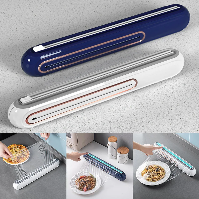 New Plastic Wrap Cutting Box Wall-mounted Magnetic Suction Refillable Film Plastic Wrap Tin Aluminum Foil  Dispenser With Cutter