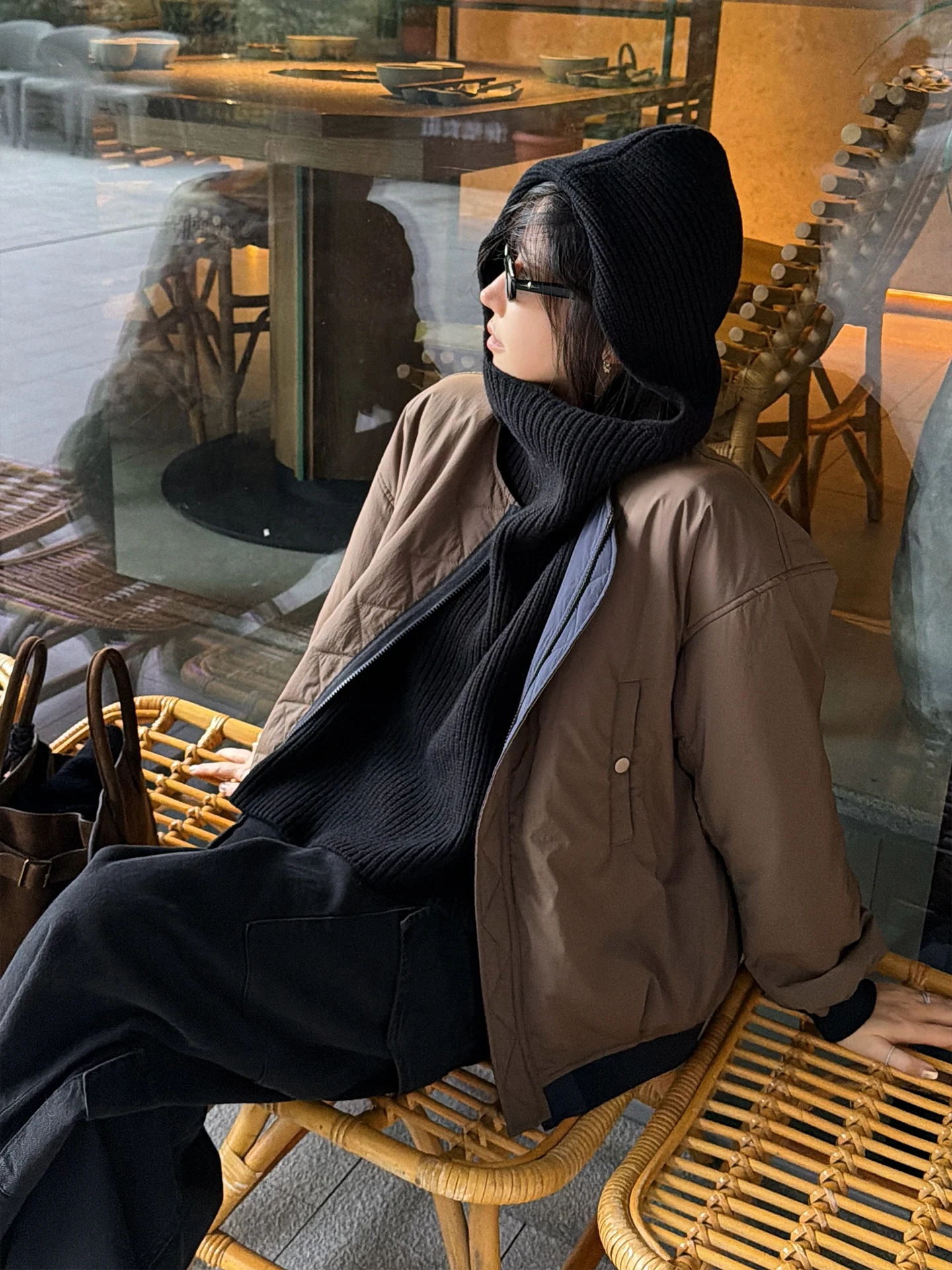 

ZOWZOW Spicy Little Pepper Triacetate round Ne Cotton Blend Double-Sided Wear Pilot Jaet Women's Casual Sle Long Sve...