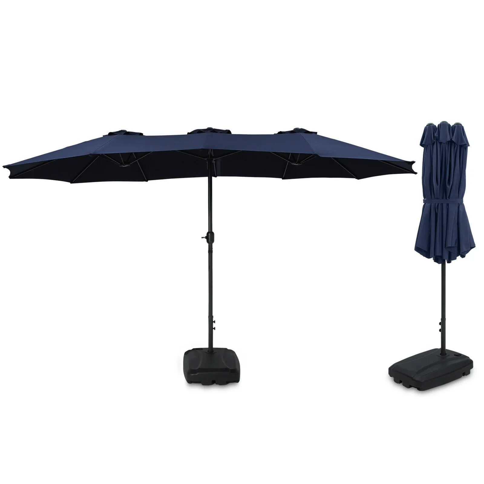

15FT Double-Sided Outdoor Sun Shade Backyard Patio Umbrella Blue w/ Crank & Base