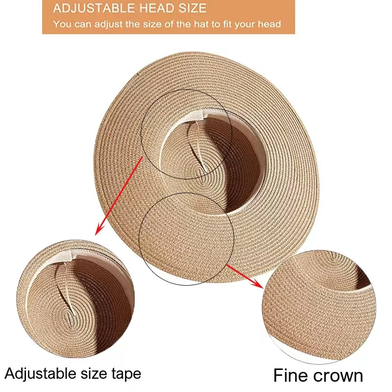 Summer Solid Color Fashion Rhinestone14cm Oversized Sun Hat Ladies Beach Sunscreen Straw Hat Travel Foldable Uv Panama Wholesale