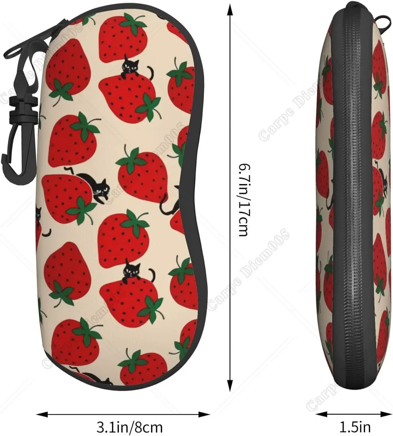 Strawberry Fruits Soft Sunglasses Case for Men Women Ultra Light Neoprene Zipper Eyeglass Portable Glasses  with Belt Clip