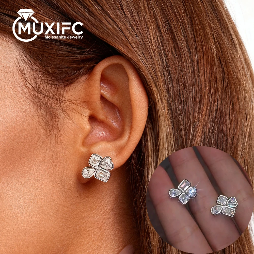 

MUXIFC Luxury Full Moissanite Earrings for Women 4.8 Cttw D Color Lab Diamond Ear Studs With Certificate S925 Silver Jewelry