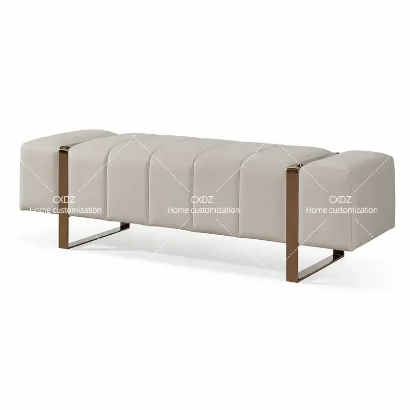 QA Light Luxury Modern Fabric End Stool Minimalist Metal Frame Fleece Strip Bedroom Living Room Cloakroom Shoe Changing Bench