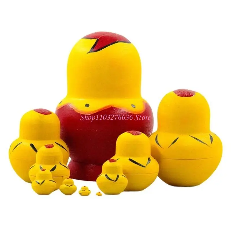 R6FD 10Pieces Vintage Matryoshka Dolls Russian Nesting Doll Set Cartoon Duck Theme Doll Cultural Gift Home Decors