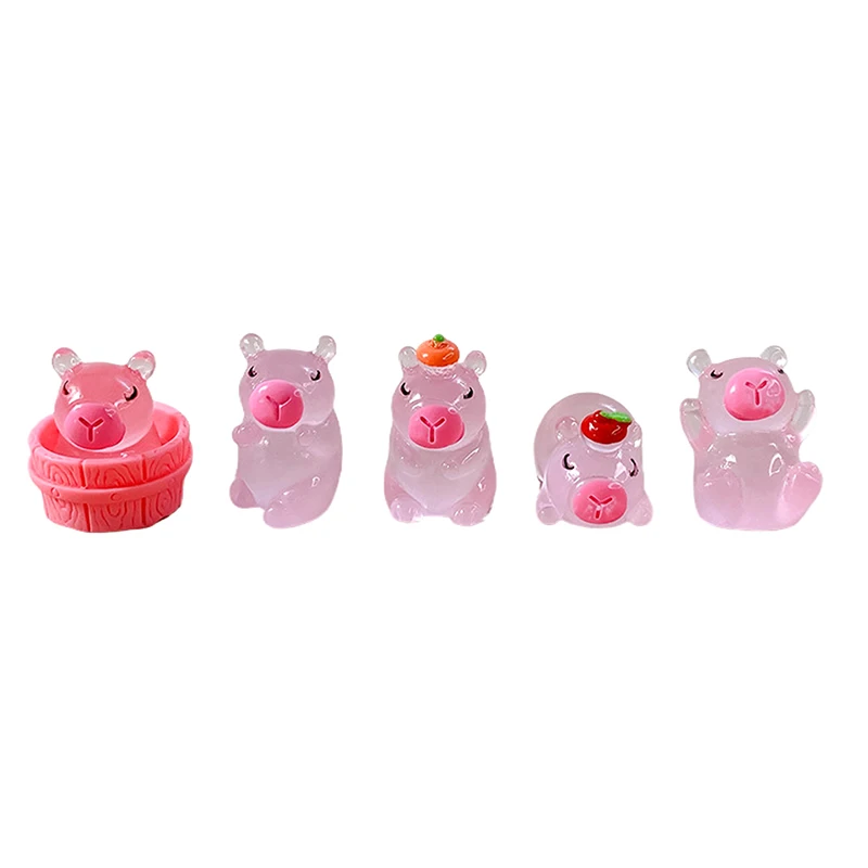 2Pcs Cartoon Luminous Capybara Ornament Cute Animal Ornaments Toys For Micro Garden Landscape DIY Decoration Accessories